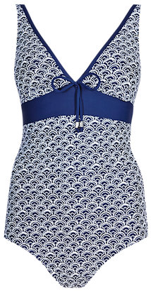 Marks and Spencer M&s Collection Secret SlimmingTM Longer Length Spotted Scallop Print Plunge Swimsuit
