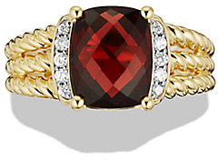David Yurman Petite Wheaton Ring with Garnet and Diamonds in Gold