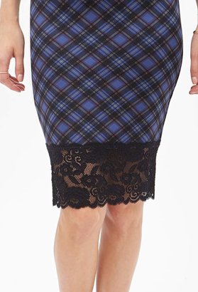 Forever 21 Plaid & Lace Pencil Skirt