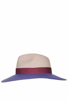 Topshop Womens Wide Brim Colour-Block Fedora Hat - Mink