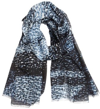 Giorgio Armani navy and white smudge printed silk blend scarf