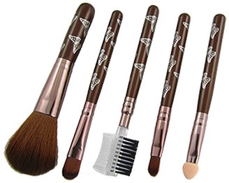 uxcell 5 Pcs Brown Plastic Handle Eye Face Care Cosmetic Brush