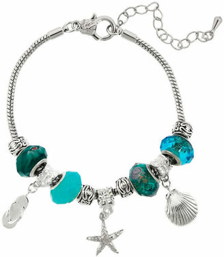 SPARKLE ALLURE Dazzling Designs Silver-Plated Blue Artisan Glass Bead & Beachy Charm Bracelet