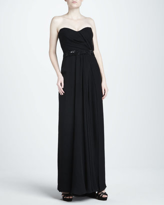 J. Mendel Mousseline Strapless Gown, Black