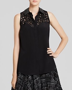 Milly Blouse - Jane Leather Collar Lace Silk