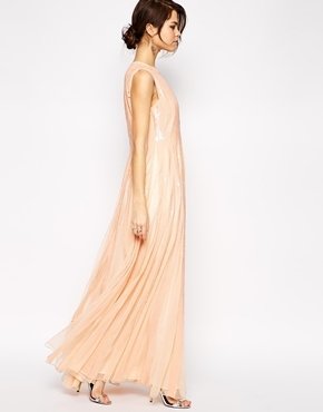 ASOS Embellished Sequin Strip Maxi Dress - Nude