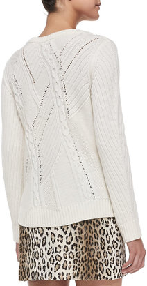 Milly Perforated/Cable-Knit Sweater