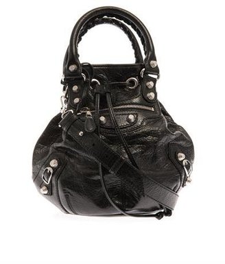 Balenciaga Giant Pompom leather bucket bag
