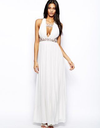 Forever Unique Plunge Neck Maxi Dress with Embellished Necklace
