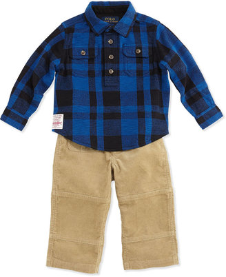Ralph Lauren Childrenswear Flannel Shirt & Corduroy Pants Set, Heritage Blue, 9-24 Months