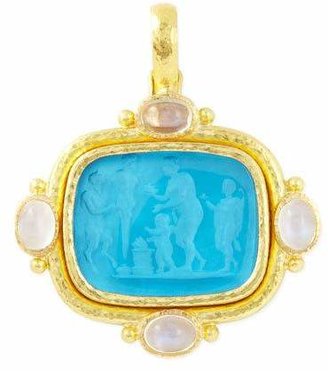 Elizabeth Locke Pan Picnic Antique 19k Gold Intaglio Pendant, Blue