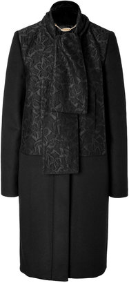 Just Cavalli Wool Blend Coat with Jacquard Scarf