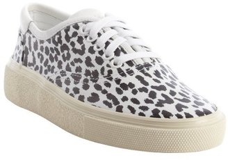 Saint Laurent black and white leopard print leather lace up sneakers
