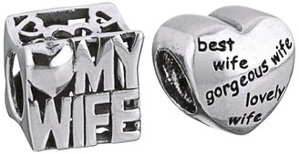 Sterling Silver Love My Wife and Wife Heart Charms (set of 2)