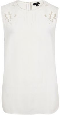 River Island White floral embriodered tank top