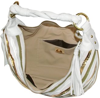 Fontanelli Cream Leather Striped Suede Gusset Hobo Bag