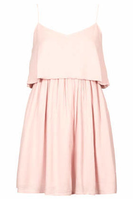 Topshop Womens PETITE Cut-Out Crinkle Overlay Sundress - Rose