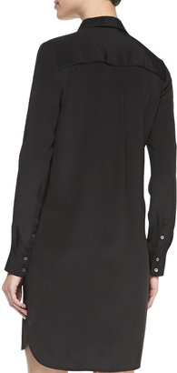 Vince Long-Sleeve Silk Shirtdress, Black