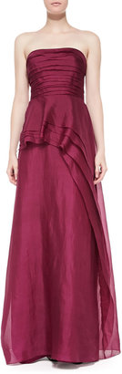 Kay Unger New York Strapless Asymmetric Peplum Gown