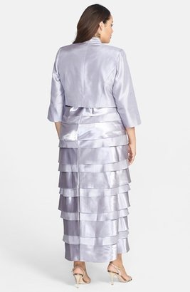 Jessica Howard Embellished Waist Artichoke Pleat Surplice Gown & Jacket (Plus Size)