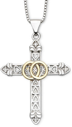 Precious Moments Two-Tone Wedding Band Cross Pendant Necklace