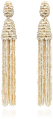 Oscar de la Renta Classic Long Tassle Ivory Bead Earring White