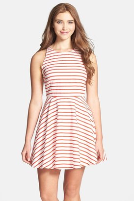 BB Dakota Back Cutout Stripe Cotton Sateen Fit & Flare Dress