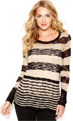 Kensie Scoop-Neck Striped Sheer Sweater