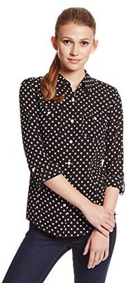 Jones New York Women's Dot Print Roll Sleeve Shirt