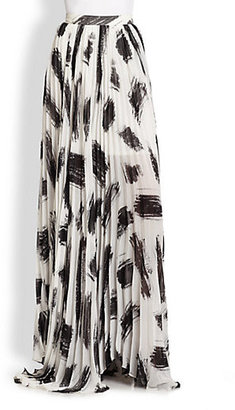 Alice + Olivia Shannon Brush Stroke-Print Pleated Maxi Skirt