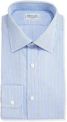 Charvet Striped Dress Shirt, White/Blue
