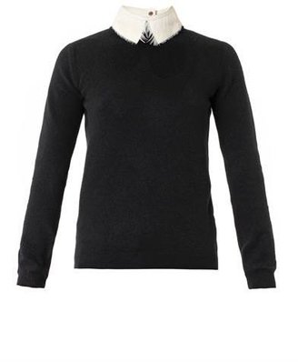 Valentino Feather and leather-collar sweater