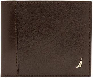 Nautica Men's Leather Passcase Wallet with Large Bill Compartment and ID Window