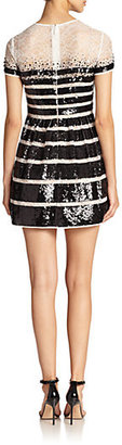 BCBGMAXAZRIA Sequin-Stripe Lace Dress