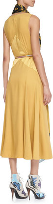 Burberry Silk Chevron Paneled Dress, Bright Larch Yellow