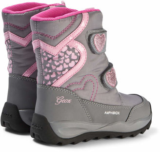 Geox Silver and Pink Glitter Heart Snow Boots