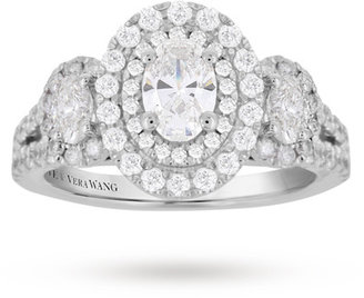 Vera Wang Love oval cut 1.45 carat total weight three stone diamond ring with diamond set shoulders in 18 carat white gold