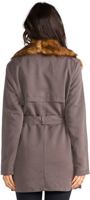 Obey Chelsea Trench Coat with Removable Faux Fur Collar