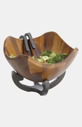 Nambe Anvil Scroll Wood Salad Bowl & Servers