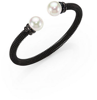 Majorica 12MM White Pearl Tipped Bracelet/Blackened