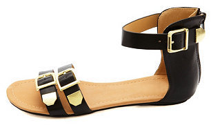 Charlotte Russe City Classified Gold Double Buckled Flat Sandals