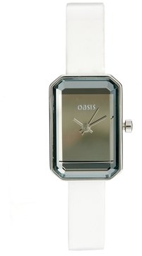 Oasis White Leather Rectangle Face Watch - White