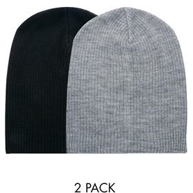 ASOS Slouchy Beanie Hat 2 Pack - Black gray