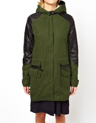 ASOS Parka With Detachable Faux Fur Lining & Quilt Detail Sleeve