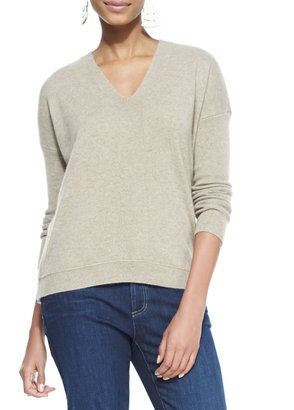 Eileen Fisher V-Neck Cashmere Wedge Top, Almond