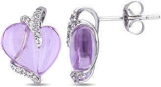 Ice.com 2684 8 Carat Rose de France & Diamond 10K White Gold Heart Earrings