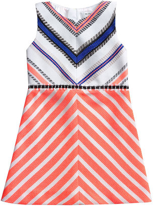 Milly Minis Couture-Stripe Mitered Dress, Fluomelon/Multicolor, Sizes 2-7