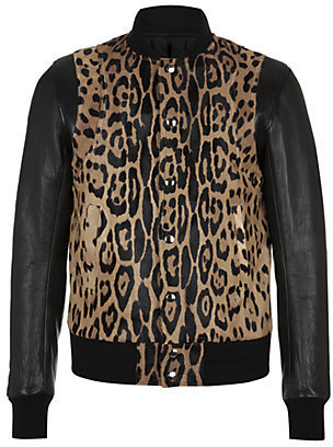 Balmain Leopard Print and Leather Bomber Jacket