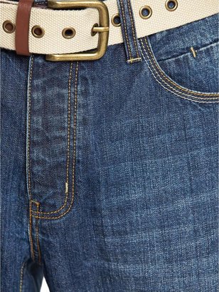 Goodsouls Mens Loose Fit Jeans with Belt - Mid Blue