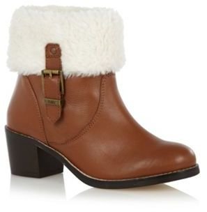 Faith Tan leather faux fur cuff mid ankle boots